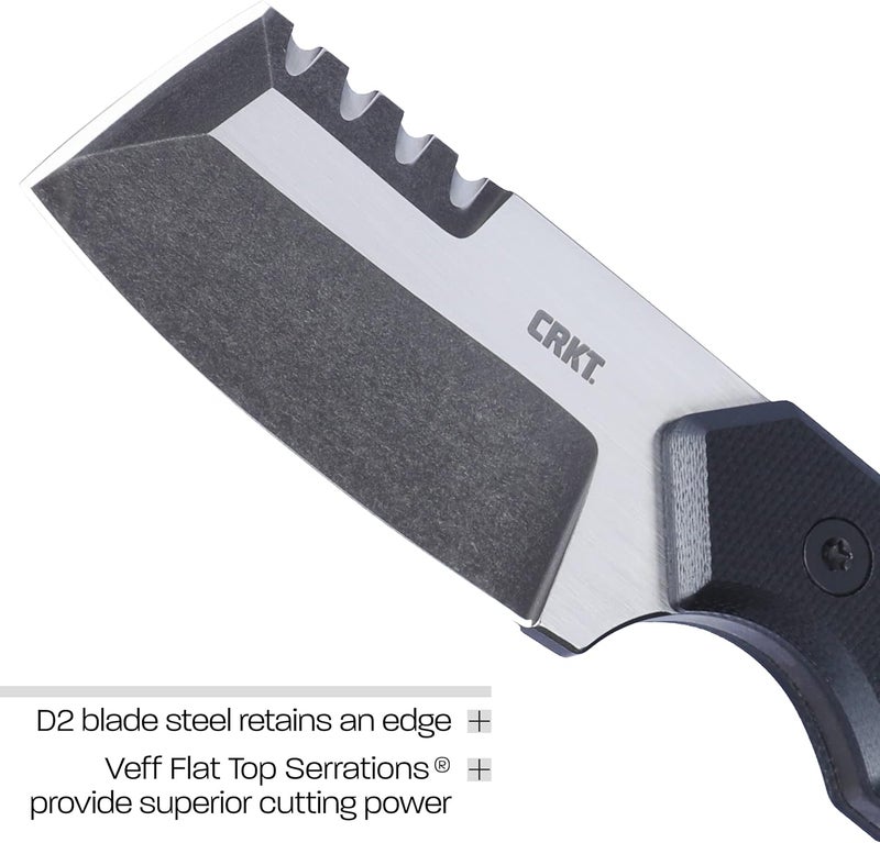 CRKT Razel Compact Fixed Blade Knife with Sheath: D2 Steel Blade with Veff Flat Top Serrations, G10 Handle, 4036 - Image 4